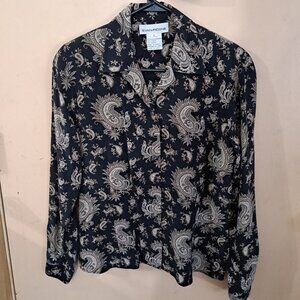 EVAN PICONE Shirt Women's 6 Button Up Long Sleeve blouse 100% SILK